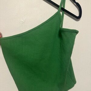 Zara Green Ribbed Asymmetrical Tank Top